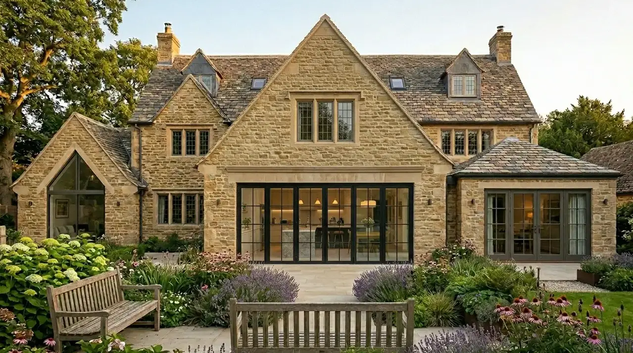 Stone extension with bi-fold doors in an Alderley Edge home near Manchester