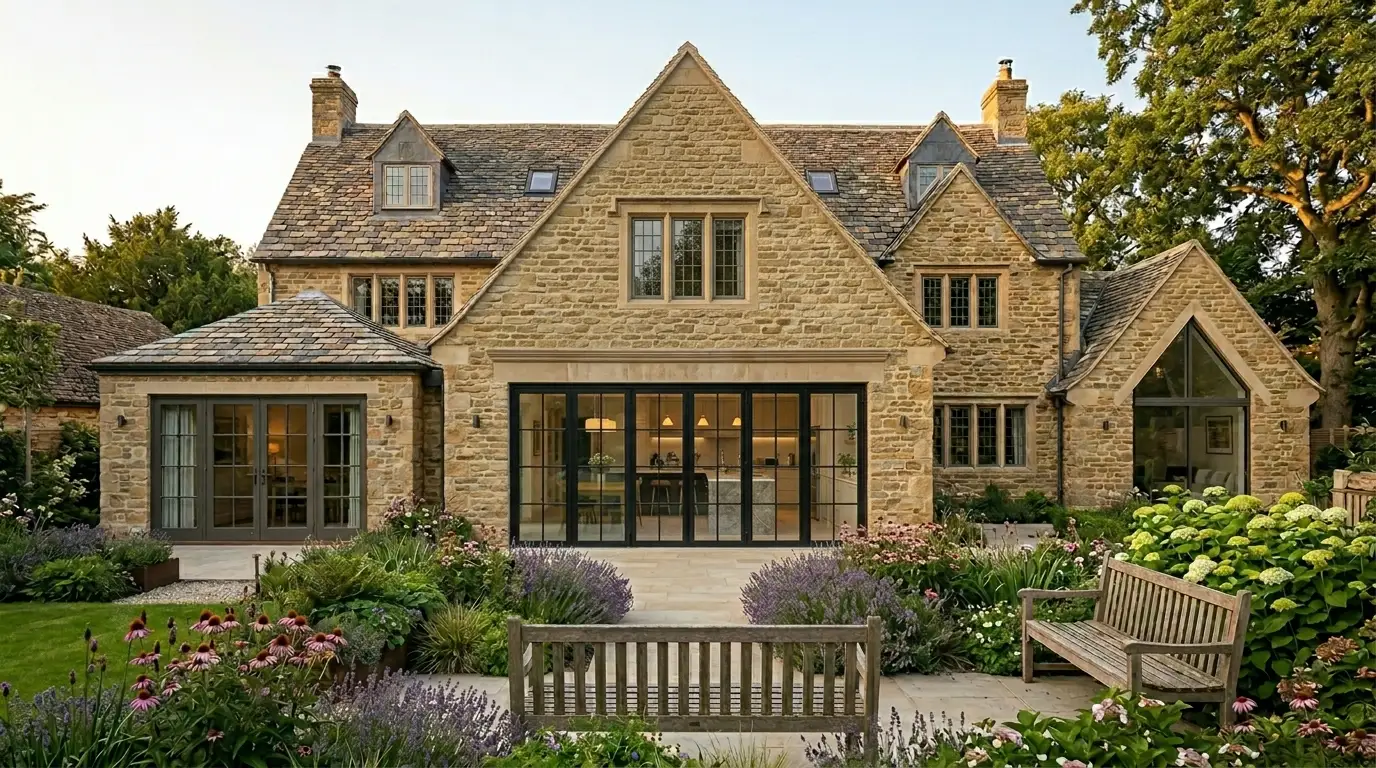 Stone extension with bi-fold doors in an Alderley Edge home near Manchester